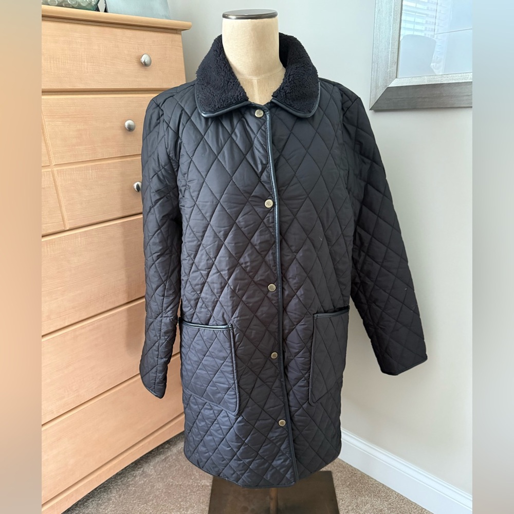 Ralph Lauren Women's Quilted Black Coat, LARGE